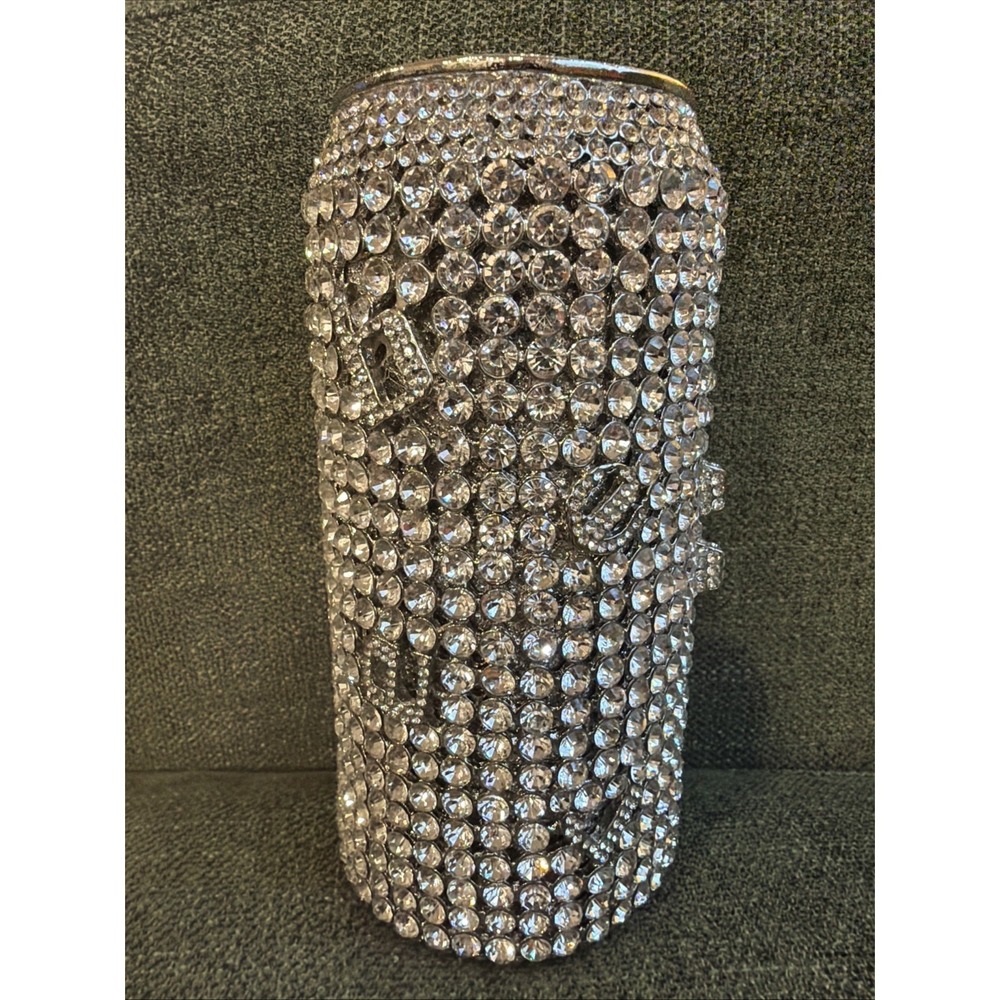 Rhinestone Beer Can Purse Crystal Bling Novelty Clutch Silver Tone Crossbody